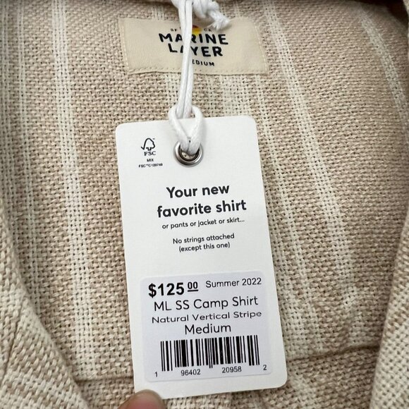 Marine Layer Natural Vertical Stripe Short Sleeve Woven Camp Shirt Mens M NEW - Picture 6 of 6